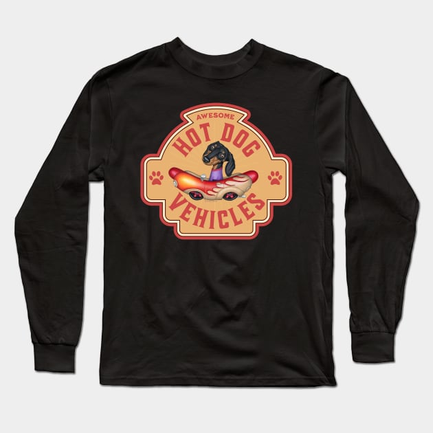 Awesome Dachshund Hot Dog Vehicles Long Sleeve T-Shirt by Danny Gordon Art